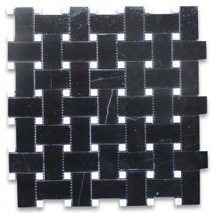 Nero marquina sort marmor 1x2 kurvvæv mosaikflise hvide prikker slået fast
