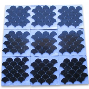 Nero marquina marmor grand fish skala fanformet mosaikflise poleret